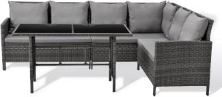 SVITA MADISON Polyrattan Essgruppe Gartenmöbel Set Rattan Lounge Ecksofa grau