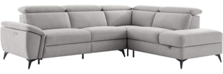 Vente-unique - Ecksofa mit elektrischer Relaxfunktion - Stoff meliert - Hellgrau - CADILO