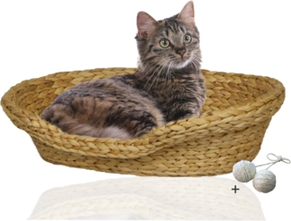 Rohrschneider Tierkorb Komfortables Katzenkörbchen aus Wasserhyazinthe geflochten, Katzenbett