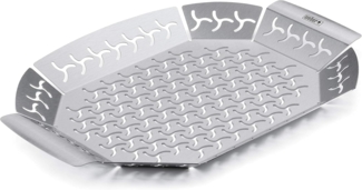 Weber Premium Grillkorb - Groß (36x26 cm), Hitzebeständige & spülmaschinenfeste BBQ Grillschale aus Edelstahl, Ideal für Beilagen (Fleisch, Gemüse), für alle Grilltypen geeignet - Silber (6678)