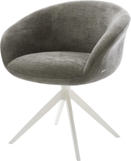 Drehstuhl Vinka-Flex mit Armlehnen Bouclé Soft Schlamm Kreuzgestell breit Weiß 360° drehbar Wippfunktion Taschenfederkern