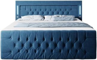 Boxspringbett Queen mit LED, USB und Stauraum 140x200 Blau H2