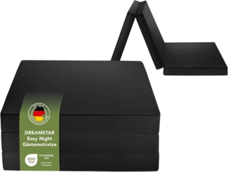 Dreamstar Easy Night | 3-teilige Faltbare Gästematratze | 7 cm hoch | Öko-Tex Zertifiziert | Klappmatratze schwarz | 60x190 cm