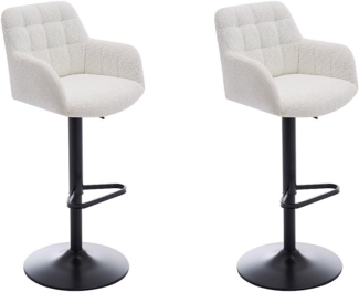 Vente-unique - Barhocker 2er-Set - Bouclé-Stoff & schwarzes Metall - Höhenverstellbar - Weiß - PEGA von Pascal MORABITO