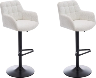 Vente-unique - Barhocker 2er-Set - Bouclé-Stoff & schwarzes Metall - Höhenverstellbar - Weiß - PEGA von Pascal MORABITO