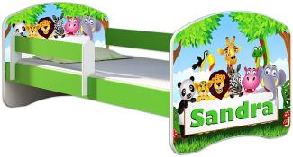 ACMA Kinderbett Jugendbett mit Einer Schublade und Matratze Grün mit Rausfallschutz Lattenrost II 140x70 160x80 180x80 (01 Zoo name, 180x80)