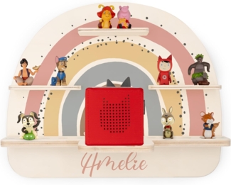 KIDSMOOD - Personalisiertes Tonie Regal für Kinderzimmer | Regenbogen Wand-Regal mit genügend Platz für Tonie-Hör-Figuren, Aussparung für Tonie-Musikbox & Kabelmanagement, Tonie Regal Mädchen & Jungen