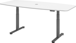 bümö Konferenztisch elektrisch höhenverstellbar 220x103 in weiß, Gestell: Graphit - elektrischer Besprechungstisch oval mit Memoryfunktion höhenverstellbarer Meetingtisch, XDSM22-W-G