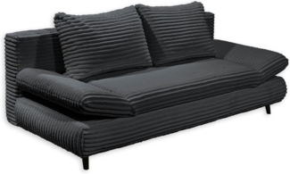 SUNNY 2 Bequemes Schlafsofa in Cord-Optik mit Bettkasten, Schwarz - Ausziehbares Sofa mit Schlaffunktion und verstellbaren Armlehnen - 212x76 (88) x 101 cm (B/H/T)