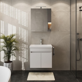 Planetmöbel Badmöbel-Set Badmöbel-Set mit Spiegelschrank 64cm (Weiß), (Komplett-Set, 3-St)