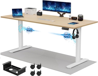 JUMMICO Höhenverstellbarer Schreibtisch 160x80 cm, Elektrisch mit Dualmotor, 100 kg Tragkraft & Kabelmanagement, 3 Höhenspeicher & USB-C, Stehschreibtisch für Homeoffice (Beige)