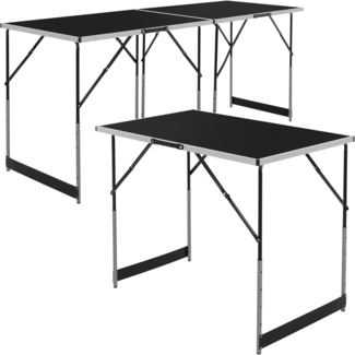 ECD Germany Tapeziertisch Multifunktionstisch Mehrzwecktisch Arbeitstisch Flohmarkttisch (3-St), 3-teilig klappbar 100x60cm Schwarz Alu höhenverstellbar bis 30 kg