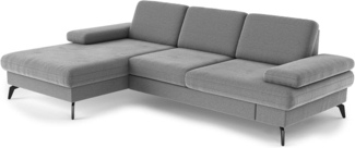 Cavadore Ecksofa Moritz / Eckcouch mit Longchair, Sitztiefenverstellung und mattschwarzen Metallfüßen / 171 x 82 x 275 / Mikrofaser, Mittelgrau