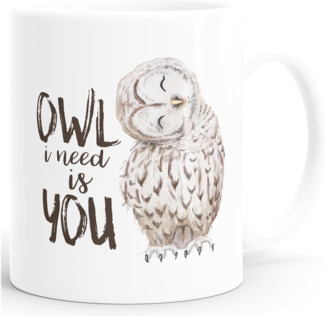 MoonWorks Tasse ''Kaffee-Tasse Eule Owl I need is you Liebe Spruch Geschenk Valentinstag Weihnachten Ehe Partnerschaft MoonWorks''