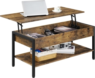 Yaheetech Couchtisch Ausziehbarer Kaffeetisch mit höhenverstellbarer Platte und verstecktem Stauraum Sofatisch Beistelltisch für Wohnzimmer/Büro/Balkon/Flur, Braun