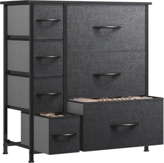 YITAHOME kommode mit Schubladen, Schrank mit 7 Schubladen aus Stoff, Aufbewahrungskommode Industrial Stil für Schlafzimmer, Wohnzimmer,Flur, Schwarz Aufbewahrungsschrank