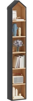 YITAHOME Hohe Schmale Bücherregal, l Haus Geformt Dünne Ecke 6-Tier Freistehende Bücherregal, Platzsparendes Design Display Lagerung für Haus & Büro, schwarz & Eiche, 30W × 23.5D × 181H cm