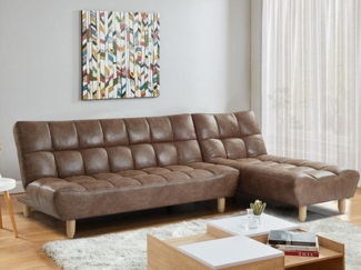 Vente-unique - Modulierbares Schlafsofa Klappsofa - Microfaser-Vintage-Look - Braun - ESTEBAN