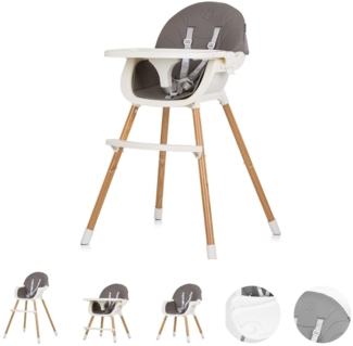 Chipolino Kinderhochstuhl Rio 2 in 1, Kinderstuhl rutschfeste Beine 5-Punkt-Gurt dunkelgrau