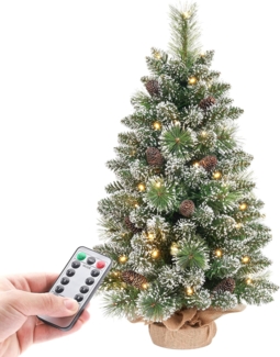 Yorbay Künstlicher Weihnachtsbaum Mini Weihnachtsbaum mit 50 warmweiß LEDs 70cm Tannenbaum, Mini Weihnachtsbaum, Mit Fernbedienung, mit Schnee mit weißer Spitze