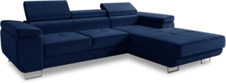 Ecksofa Divo mit Schlaffunktion, Bettkasten und einstellbare Kopfstützen (Dunkelblau (Kronos 09), Ecksofa Rechts)