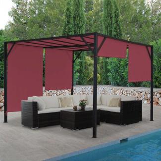 Pergola Baia, Garten Pavillon Terrassenüberdachung, stabiles 6cm-Stahl-Gestell + Schiebedach bordeaux-rot ~ 3x4m