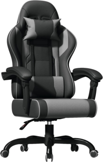 JUMMICO Massage Gaming Stuhl, Bürostuhl Ergonomisch mit Lendenwirbelstütze, Computerstühle Racing Bürostühle Gaming Sessel,Schreibtischstuhl 150kg Belastbarkeit, DunkelGrau