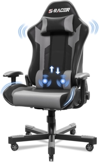 JUMMICO Massage Gaming Stuhl, Bürostuhl Ergonomisch mit Lendenwirbelstütze, Computerstühle Racing Bürostühle Gaming Sessel,Schreibtischstuhl 150kg Belastbarkeit, DunkelGrau