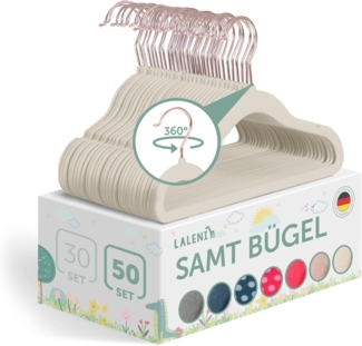 Laleni Kinderkleiderbügel - 50 sensibles protested Kleiderbügel mit Samt Rutschfest - 360° drehbare - Rosegold & Elfenbein