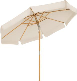Holz-Sonnenschirm, Marktschirm, UV-Schutz UPF 50+, Schirmmast und Schirmrippen aus Holz, Beige, φ270x250cm
