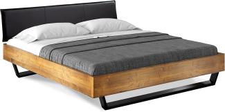 Möbel-Eins CURBY Kufenbett mit Polster-Kopfteil, Material Massivholz, rustikale Altholzoptik, Fichte, Kufen schwarz vintage 120x200 cm Kunstleder Schwarz ohne Steppung
