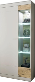 Vitrine Griego in grau matt und Eiche 90 x 199 cm