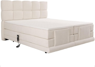 Vente-unique - Boxspringbett mit Bett-Kopfteil + elektrisch verstellbare Lattenroste + Matratzen + Topper - 2 x 90 x 200 cm - Bouclé-Stoff - Beige - OMILA von PALACIO