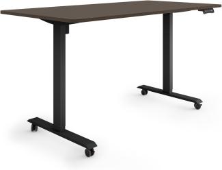 ESMART Germany ETX-121BE 160x80 cm Ebenholz Dekor Ergonomischer Steh-Sitz-Schreibtisch auf Rollen Stufenlos elektrisch höhenverstellbar 78,5-128,5cm 3 x Memory Aktivitätserinnerung Soft-Start/Stopp