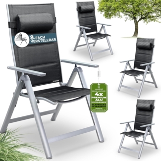 Casaria Gartenstuhl Bern Premium (4 St), Lehne 8-Fach Verstellbar Alu Gepolstert 120kg Belastbarkeit Wetterfest