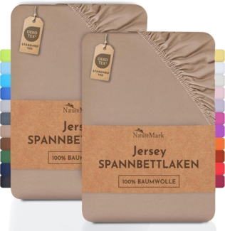 NatureMark 2er Pack Jersey Spannbettlaken, Spannbetttuch 100% Baumwolle in vielen Größen und Farben MARKENQUALITÄT ÖKOTEX Standard 100 | 140 x 200 cm - 160 x 200 cm - Sand/beige