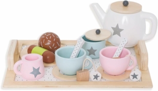 Teeservice Sternchen mit Tablett aus Holz (Natur-Pastell)
