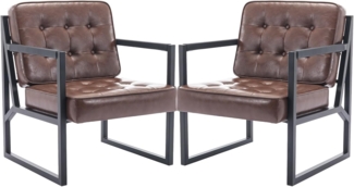 COLAMY Mid Century Modern ohrensessel 2er Set, Bequeme lounge sessel, Brauner Leder Accent Chair, Kunstleder Empfangssessel mit Metallbeinen für Wohnzimmer Schlafzimmer Empfangsraum Wartezimmer, Brown