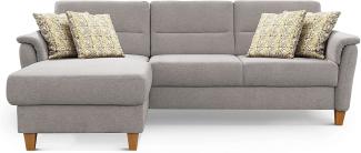 CAVADORE Schlafsofa Palera / L-Form Polstersofa mit Federkern, Schlaffunktion und Bettkasten / 244 x 89 x 163 / Chenille, Hellgrau