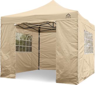All Seasons Gazebos 3x3 m vollständig wasserdichtes Faltpavillon mit 4 Seitenteilen - Beige