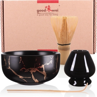 Goodwei Teeschale Matcha-Set "Black Marmor" 80 mit Chasentate, Keramik
