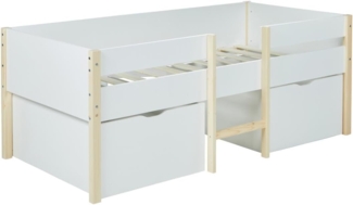 Vente-unique - Halbhochbett mit 2 Schubladen - 90 x 190 cm - Weiß & Eiche - SISSY