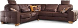 Cavadore Ecksofa Puccino mit Federkern, verstellbaren Sitztiefen und 2 Kopfstützen / Couch gleichschenklig in L-Form im Landhausstil / 276 x 86 x 271 cm / Mikrofaser grau