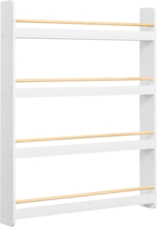 SONGMICS Bücherregal Kinder, Kinderregal mit 4 Ebenen, Spielzeugregal, Wandregal, für Kinderzimmer, Spielzimmer, weiß-naturfarben GKR014W01