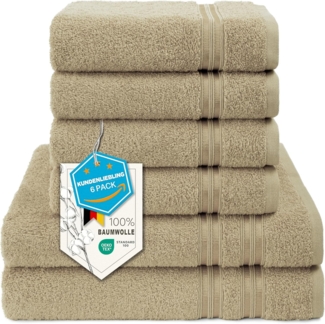 Hammetex 6 teiliges Handtuch Set, 100% Baumwolle Weich Saugstark Qualität Handtücher Set, 2 Badetücher 70x140 cm, 4 Handtücher 50x100 cm, Beige