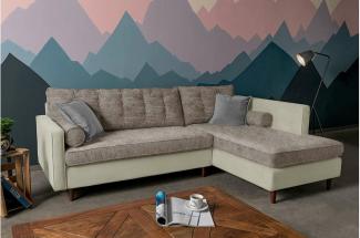 Stylefy Nelvan Ecksofa Strukturstoff BERLIN Kunstleder MADRYT Hellbraun Beige Rechts