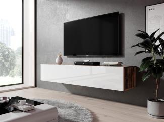 Furnix TV Kommode Zibo Fernsehschrank B160 x H34 x T34 cm - TV-Schrank hängender Lowboard Sideboard, 2 Ablagen mit Klappen, max. Belastung bis 30 kg, Wandmontage, Glänzend Schwarz