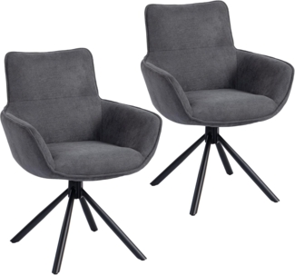 HOMCOM Esszimmerstuhl Drehbar Sessel mit Armlehne, Metallbeine (Küchenstuhl, 2 St), drehbar, Dunkelgrau