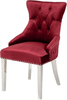 riess-ambiente Polsterstuhl CASTLE DELUXE rot / silber (Einzelartikel, 1 St), Esszimmer · Samt · Edelstahl · mit Löwenkopf-Griff · Barock Design