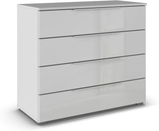 Rauch Möbel Monostar, Kommode, Kommode Schlafzimmer, Kommode, Schubladenkommode, Schlafzimmer Möbel, 4 Schubkästen, mit Glasfront, Farbe Glas seidengrau/Seidengrau, 93 x 81 x 42 cm